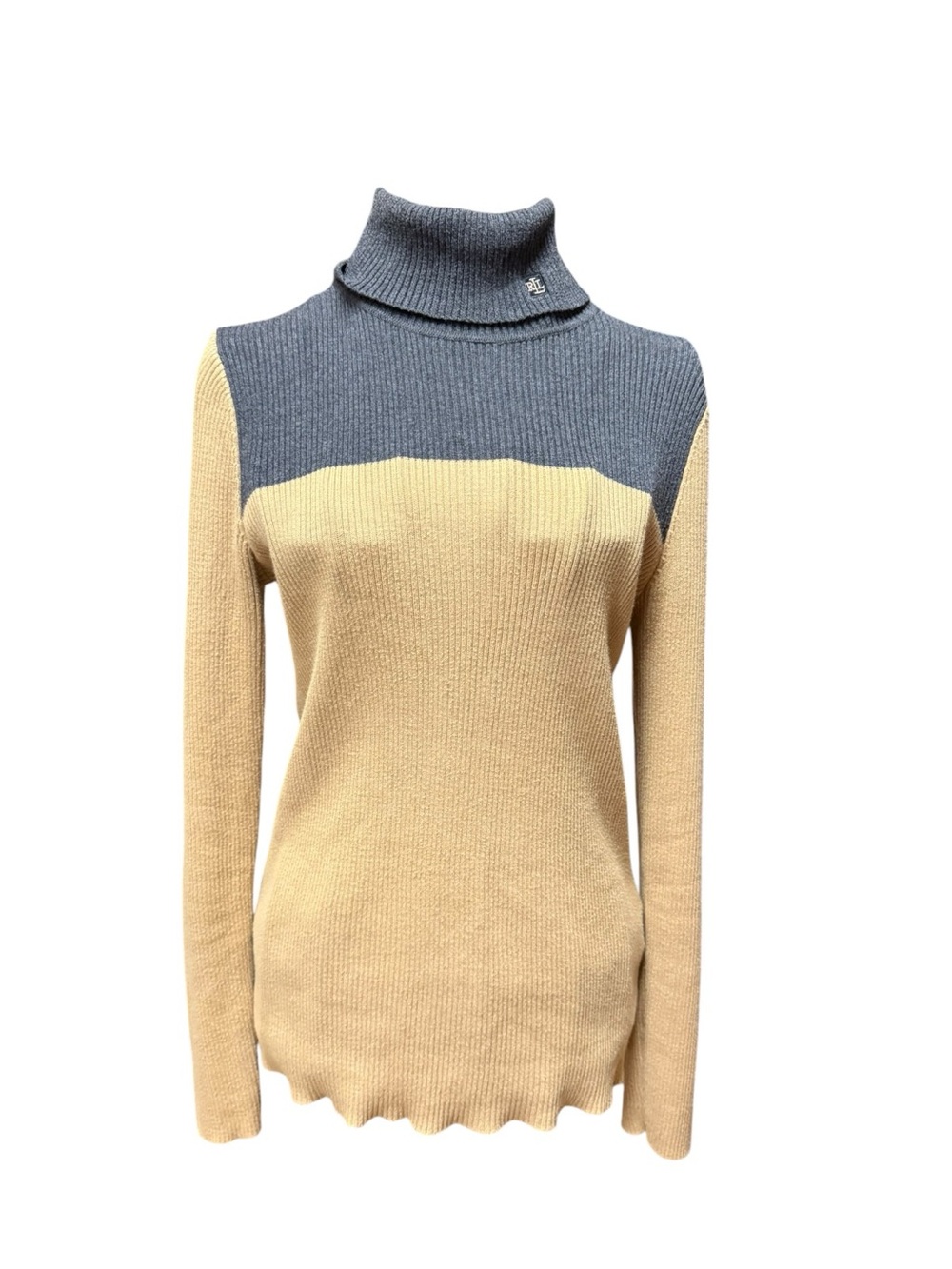 Ralph Lauren Two-Tone Turtleneck Sweater in Beige and Gray Medium